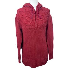 Gander Mountain Wool Blend Quarter Zip Hooded Sweater Red